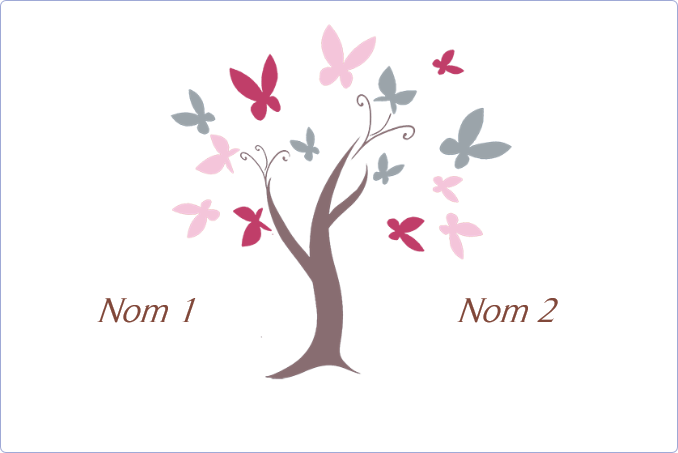 Plaque funéraire Photo dessin arbre,papillon,rose,fleur