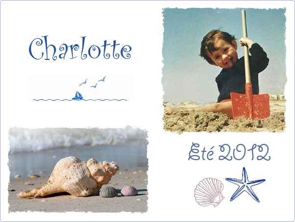 Plaque funéraire Photo dessin enfant,coquillage,bateau,etoile de mer