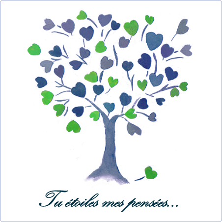 Plaque funéraire Photo dessin coeur,bleu,vert,arbre