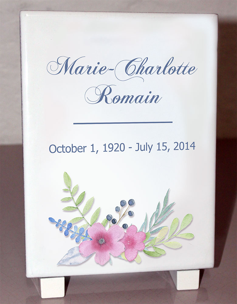Plaque personnalisée, originale,blanche fleur,arbre,rose,bouquet,cimetière en couleur
