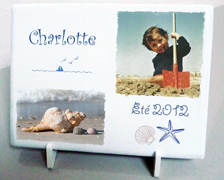 Plaque personnalisée, originale,blanche enfant,coquillage,bateau,etoile de mer,cimetière en couleur