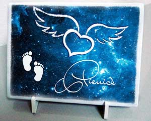 Plaque personnalisée, originale,blanche ange,bébé,ailes,coeur,etoiles,cimetière en couleur