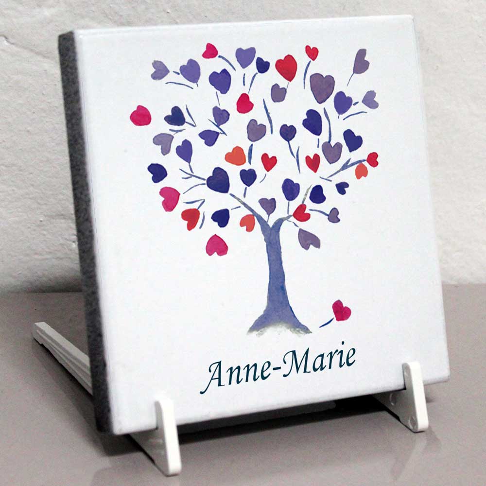 Plaque personnalisée, originale,blanche coeur,rose,arbre,cimetière en couleur
